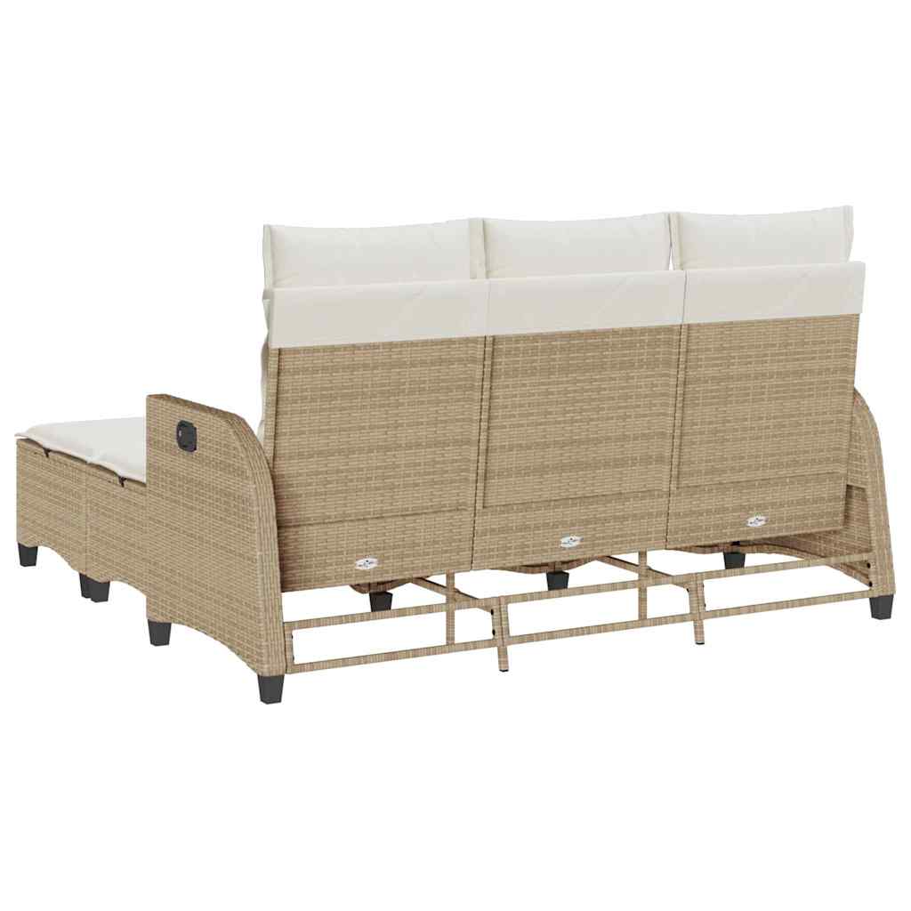 3-tlg. Garten-Sofagarnitur mit Kissen L-Form Beige Poly Rattan